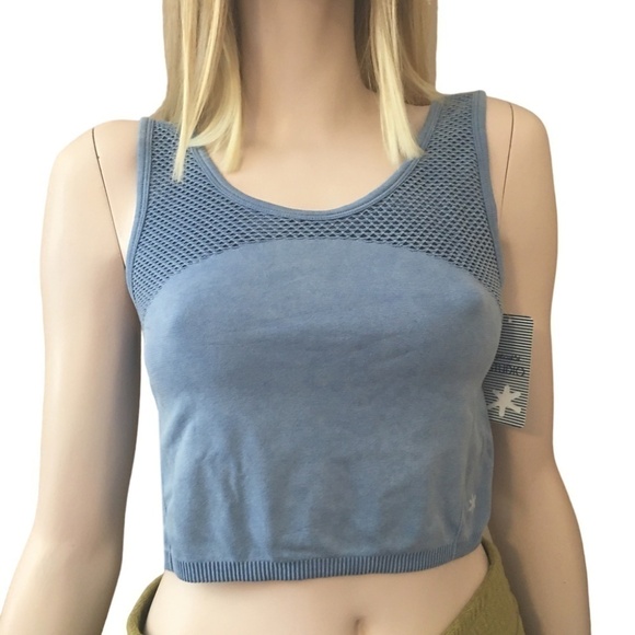 SPLENDID Blue Crop Top Fitness Activewear Yoga Mesh Venting Compression - Picture 6 of 12